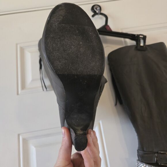 Vanity Gray Studded Rhinestone Knee High Boots Heeled Size 8.5 Alla VT - Picture 7 of 15